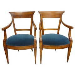 Pair of French Louis XVI Style Walnut Armchairs or Side Chairs