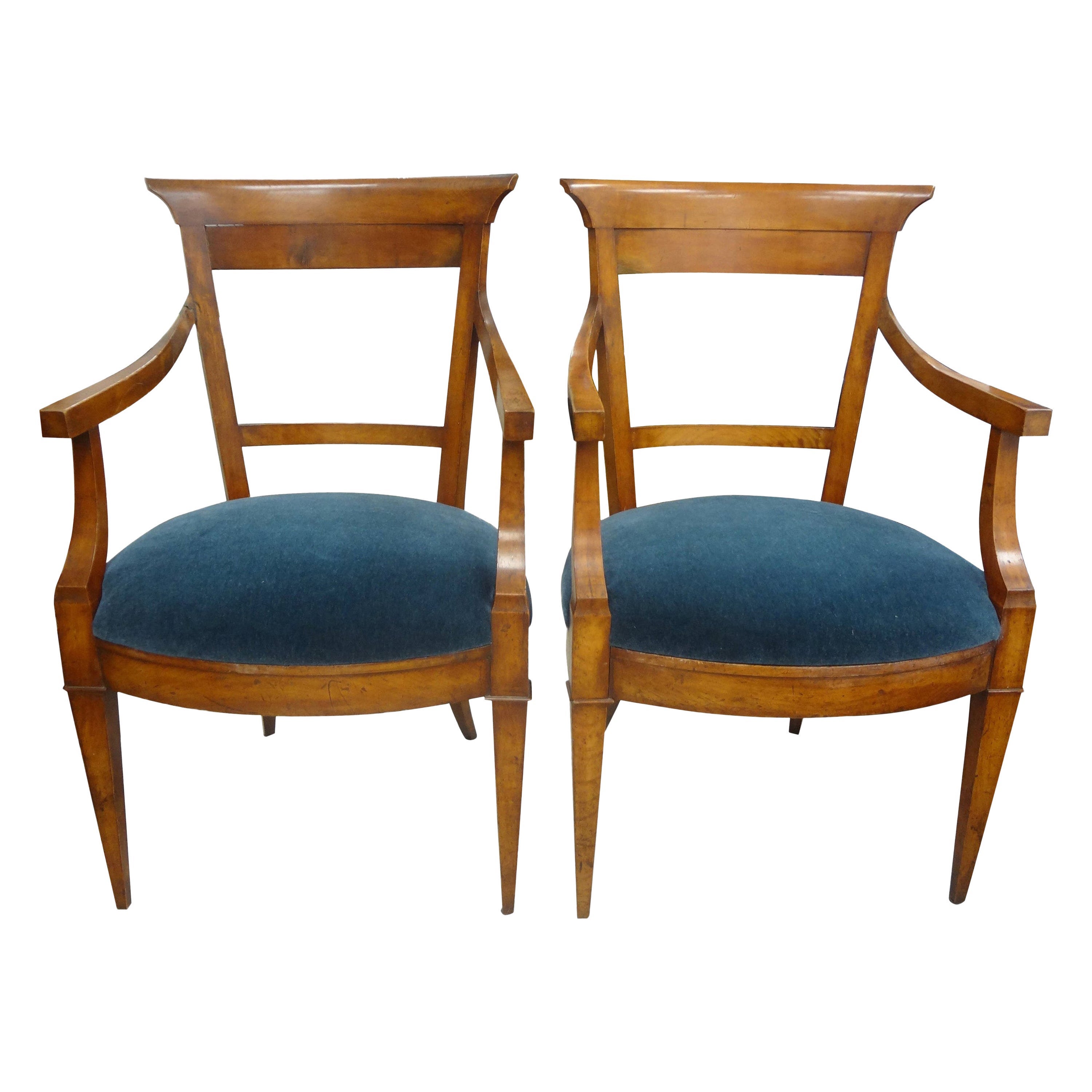 Pair of French Louis XVI Style Walnut Armchairs or Side Chairs