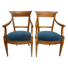 Antique Pair of French Louis XVI Style Walnut Armchairs or Side Chairs