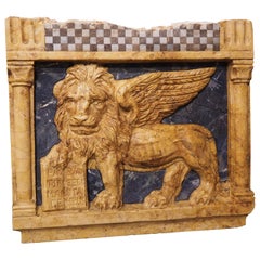 The Winged Lion of Venice in Carved Giallo Reale Marble
