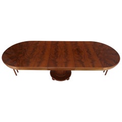 Used Burl Walnut Three Extension Boards Single Pedestal Round Dining Table