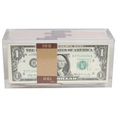 Vintage 1969 Pop Art Illusion, Stacks of 500 One Dollar Bills Lucite Sculpture