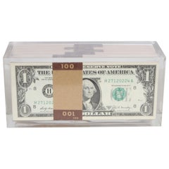 Vintage 1969 Pop Art Illusion, Stacks of 500 One Dollar Bills Lucite Sculpture 