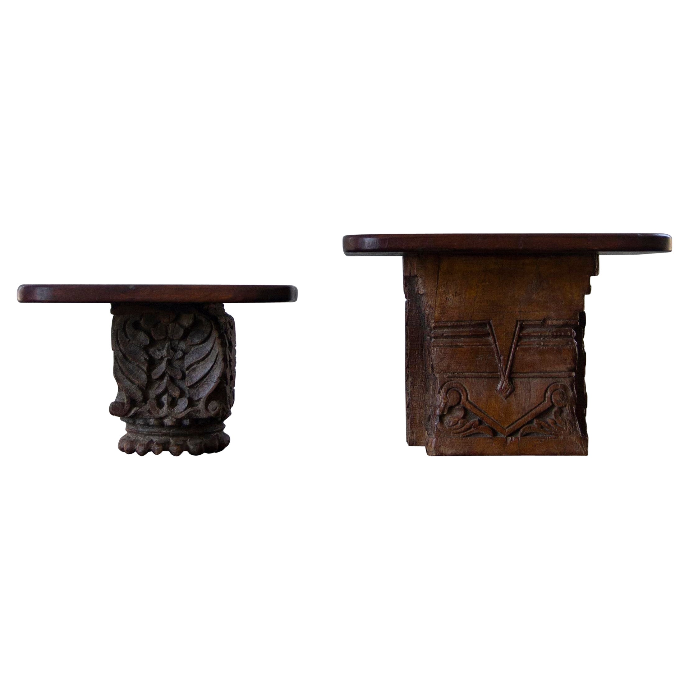Late 20th Century Indian Hand-Carved Wood Wall Shelf, a Pair For Sale