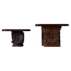 Vintage Late 20th Century Indian Hand-Carved Wood Wall Shelf, a Pair