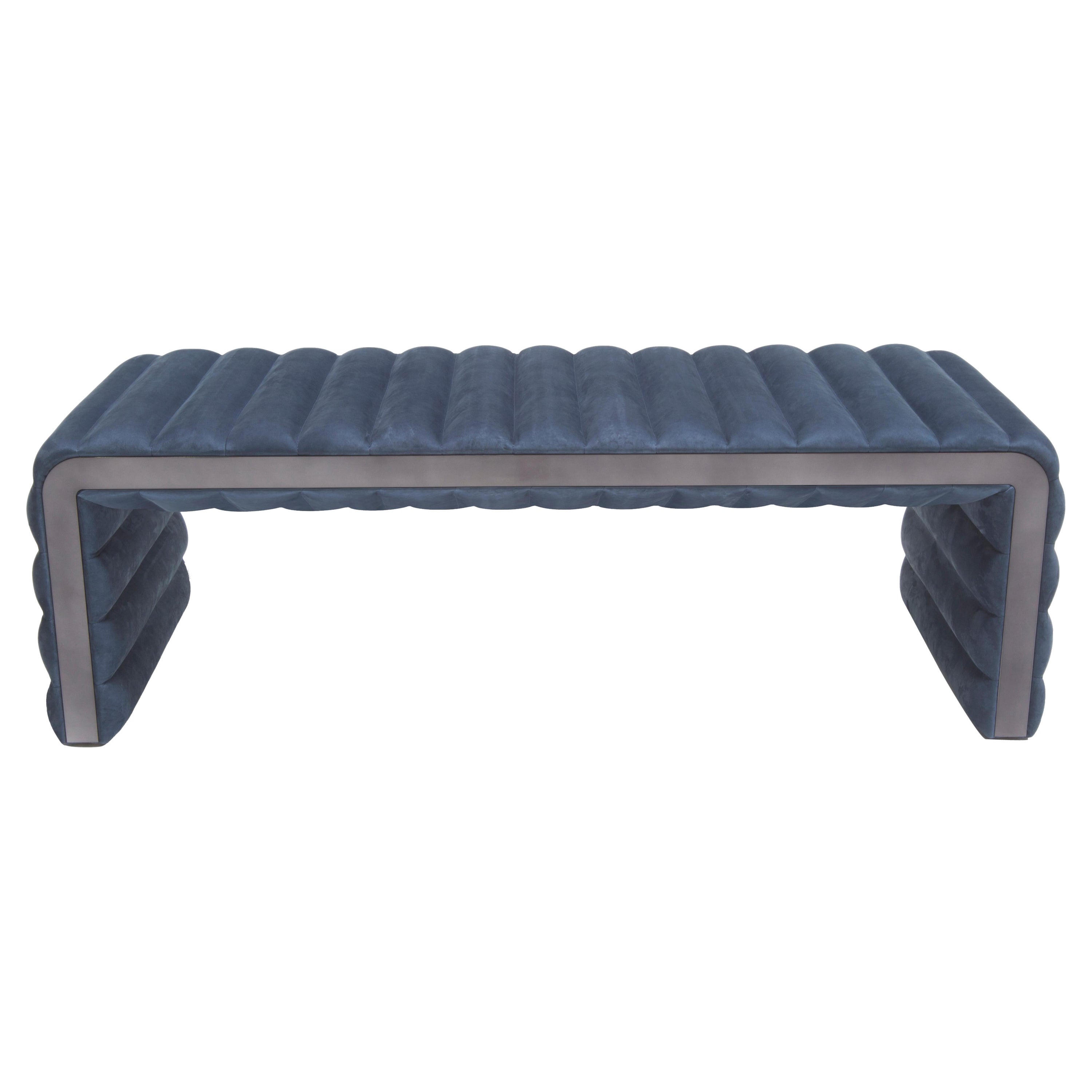 Leather Bench with Waterfall Style Upholstery For Sale