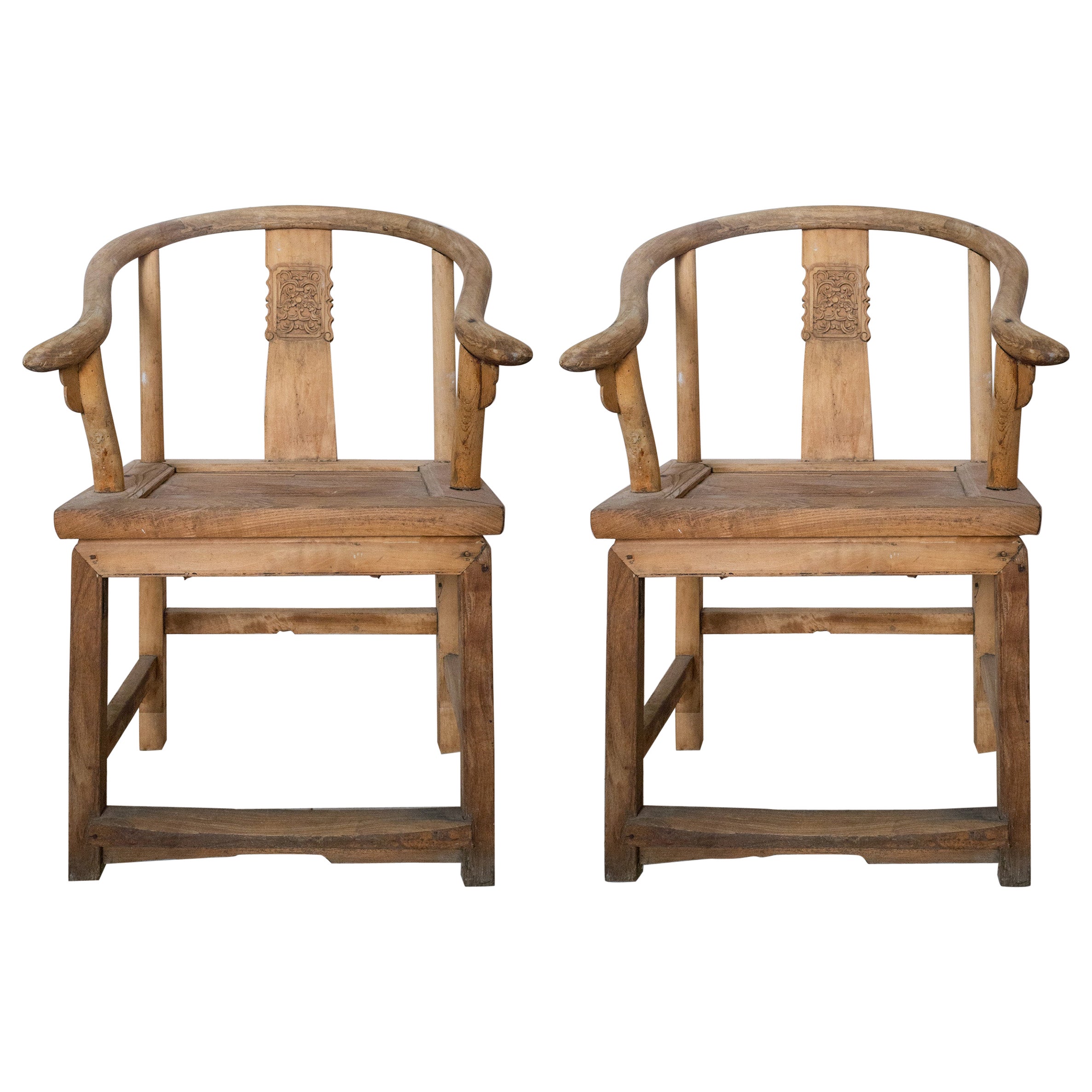 Pair of Old Chinese Rough Chairs For Sale