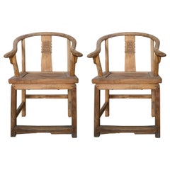 Antique Pair of Old Chinese Rough Chairs