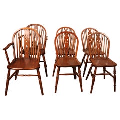 Set Of 4 Chairs And Two Armchairs Windsor Wheelback, 19th Century