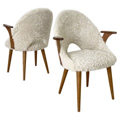 Pair of Mid-Century Modern Scandinavian Arm Chairs, Genuine Sheepskin, Sweden