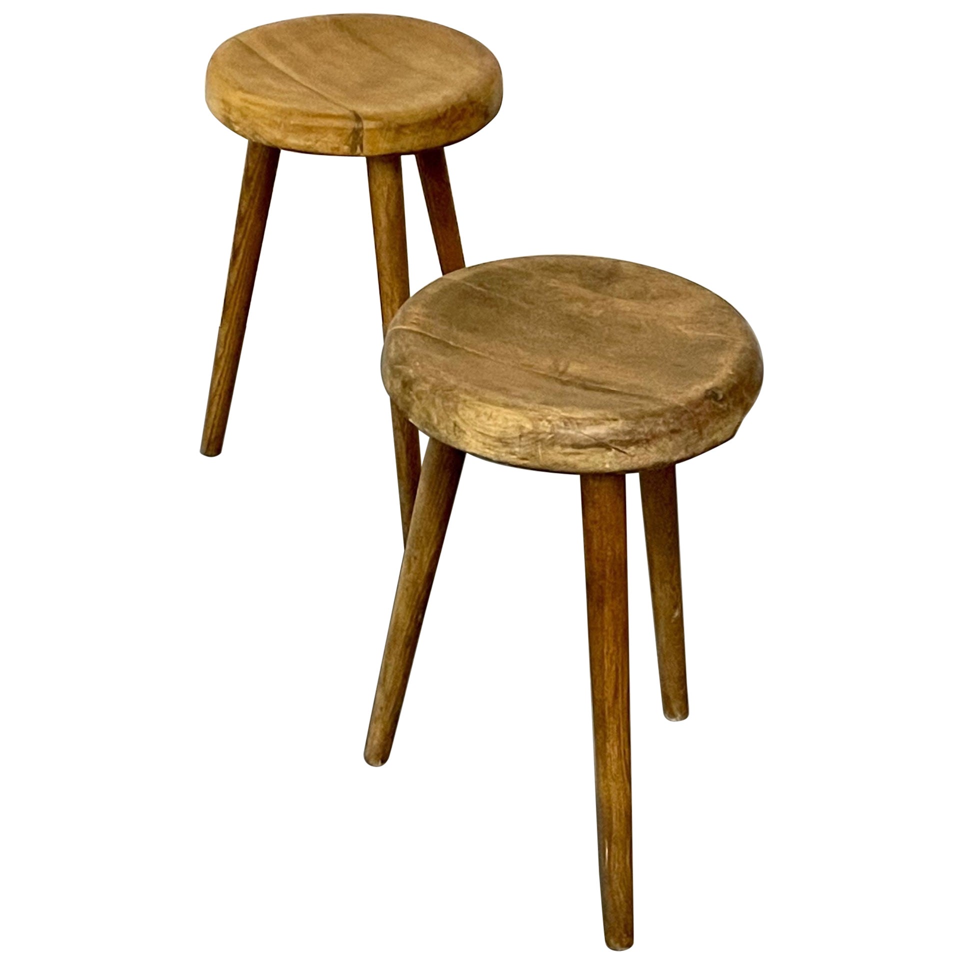 Mid-Century Modern Wooden French Provincial Stools, Charlotte Perriand Style For Sale
