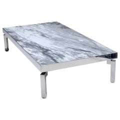 Large Modernist Mable and Stainless Steel Coffee Table by Stendig, Italy 