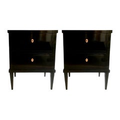 Pair of 21st Small Black Lacquered Commodes or Bedside Tables Biedermeier Style