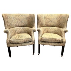 Victorian Hagan Wainscott Wingback Wing Chairs, Pair