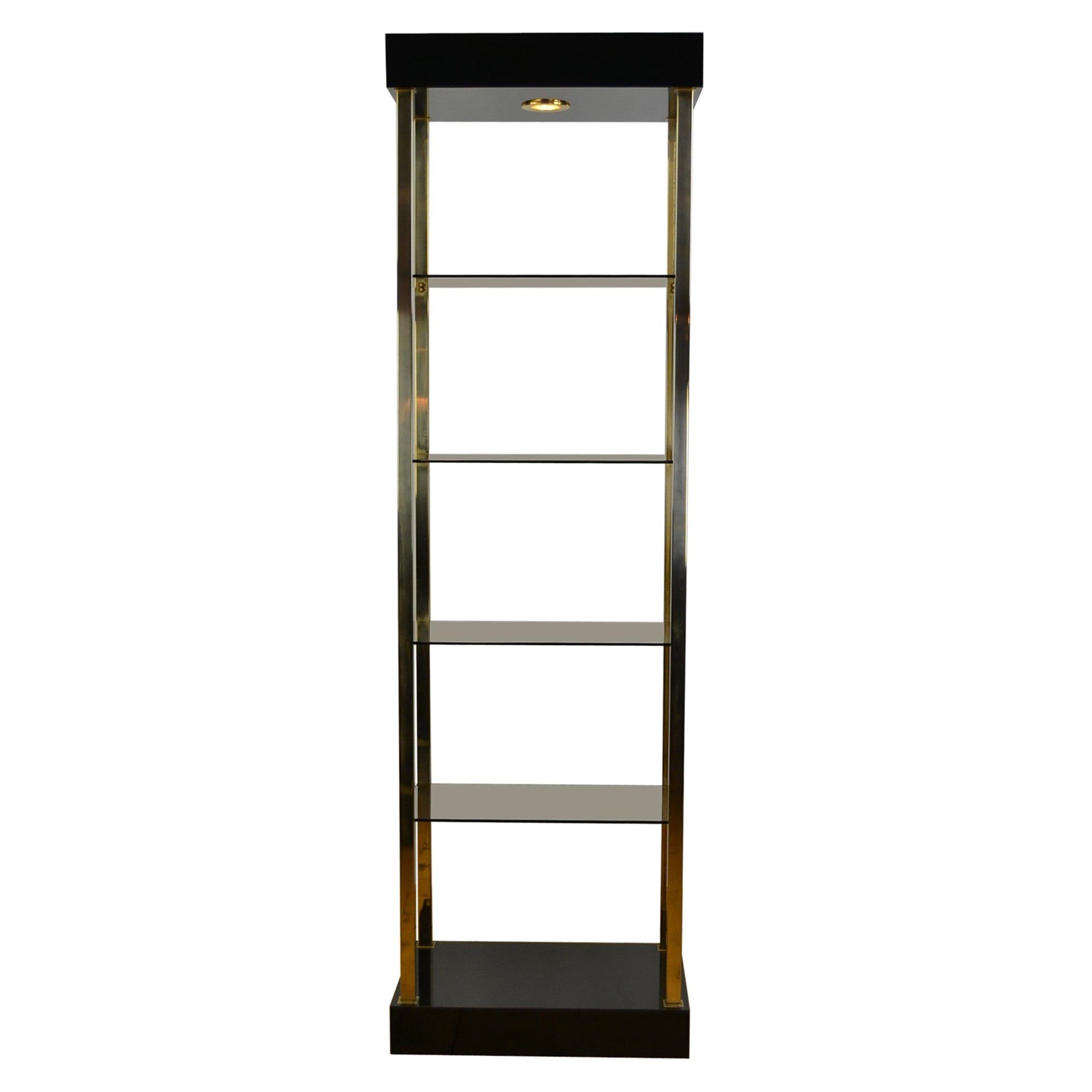 Belgo Chrome Etagere, Vitrine, Showcase, Gold-Plated with Light