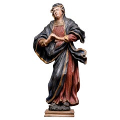 18th C Polychromed Fruitwood Carved Statue Depicting Maria Magdalena, Germany