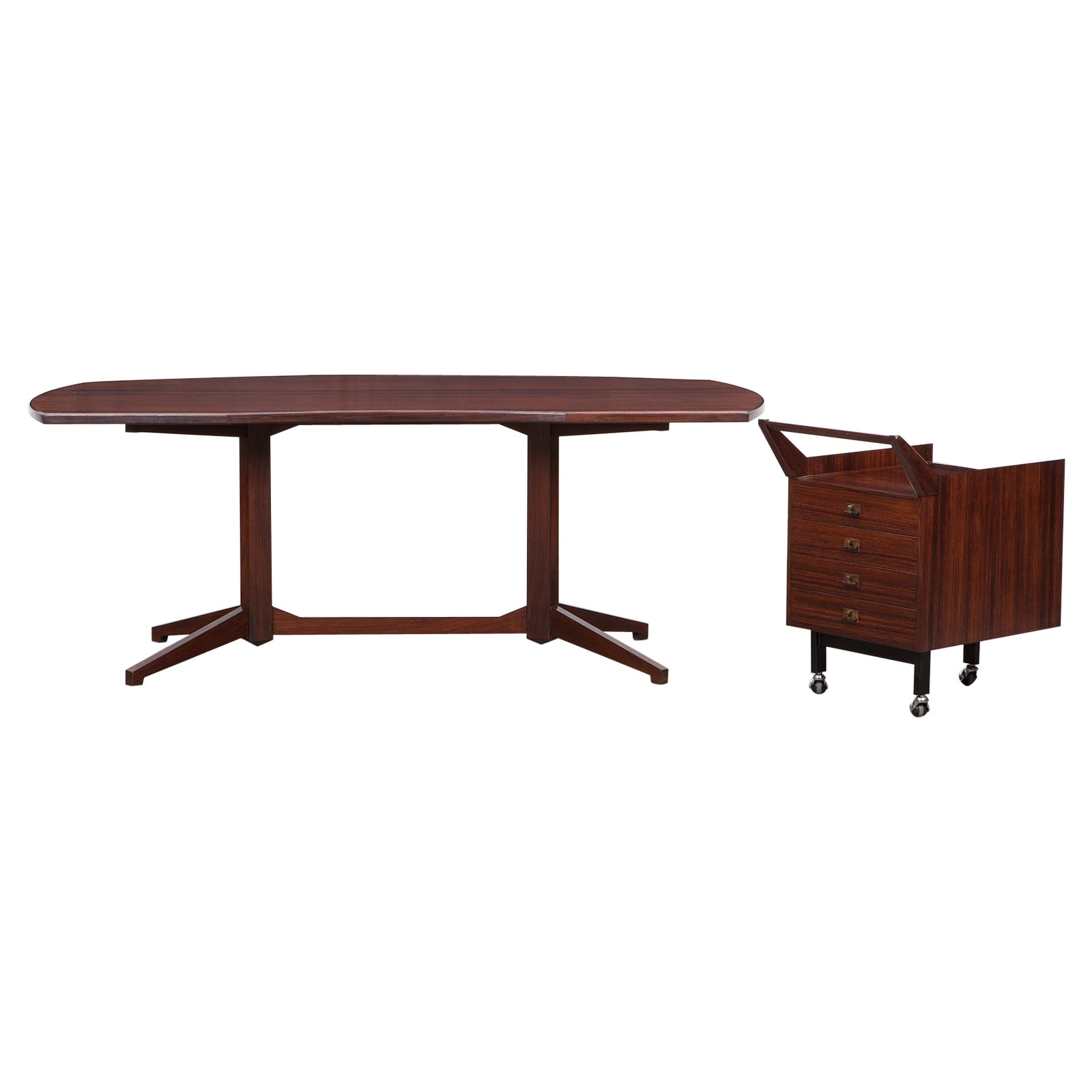 1950s Brown Wooden Desk with Matching Container by Franco Albini
