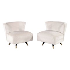 Pair of Mid-Century Modern Swivel Chairs with Metal and Brass Legs