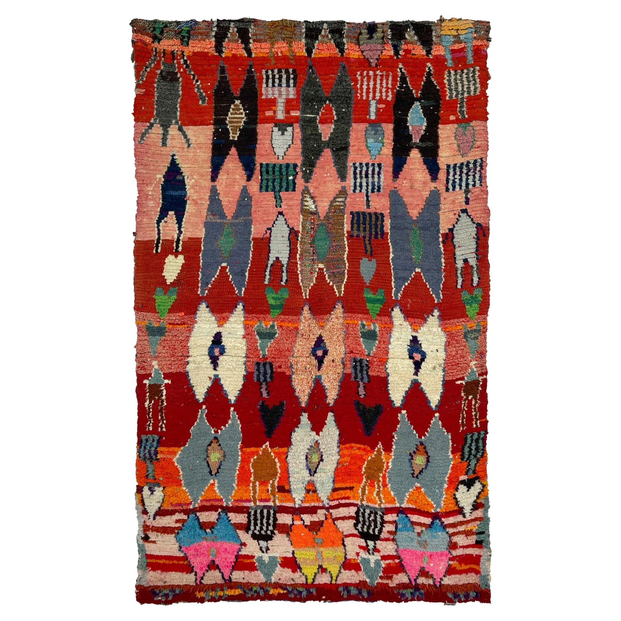 Vintage Low Pile Moroccan Boucherouite Rug, Wall Decor - the Eclipse For Sale
