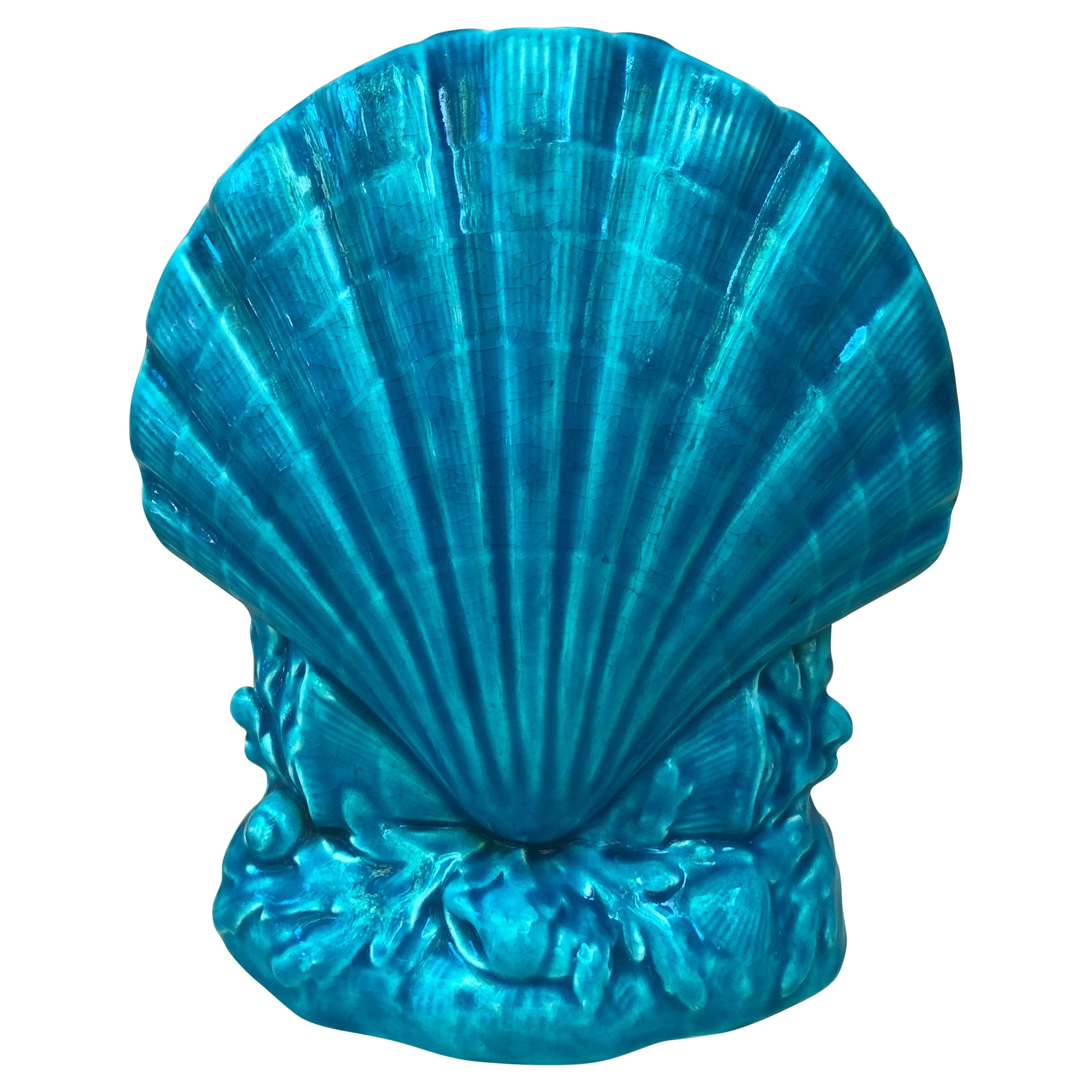 19th Century Majolica Shell Posy Aqua Vase signed Minton.
modeled as a scallop supported by seaweeds.