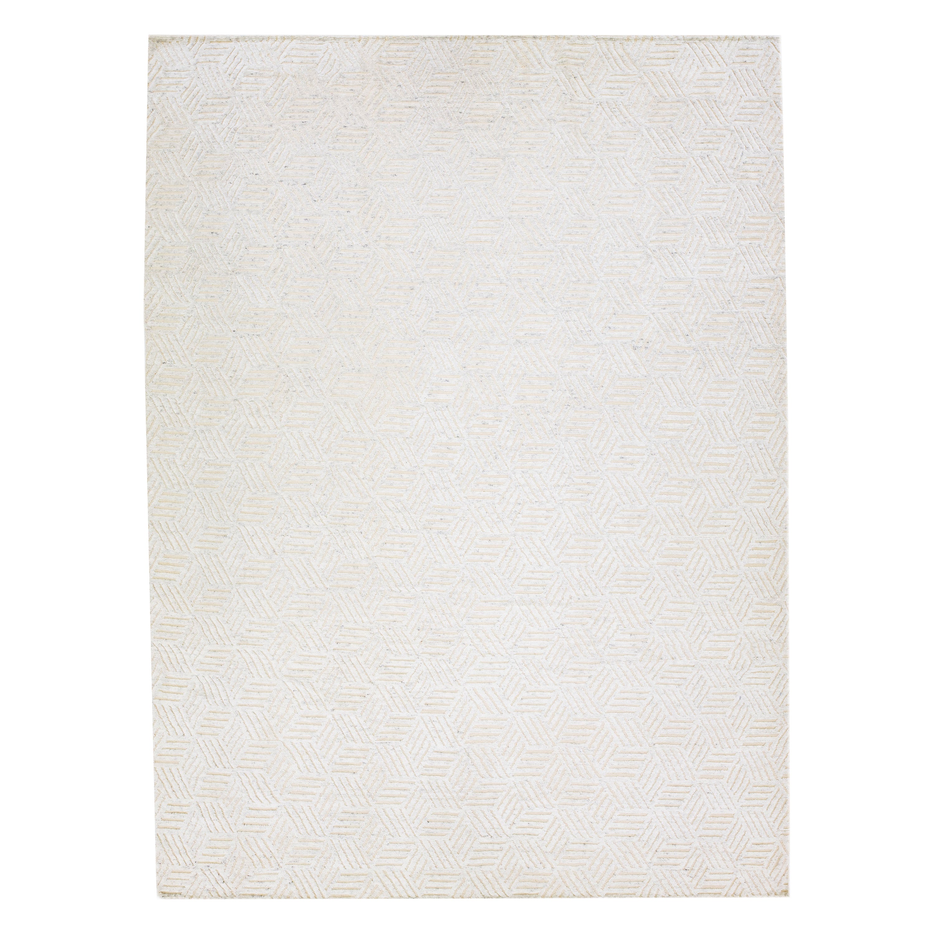 Modern Abstract Moroccan Style Handmade Ivory Wool Rug For Sale