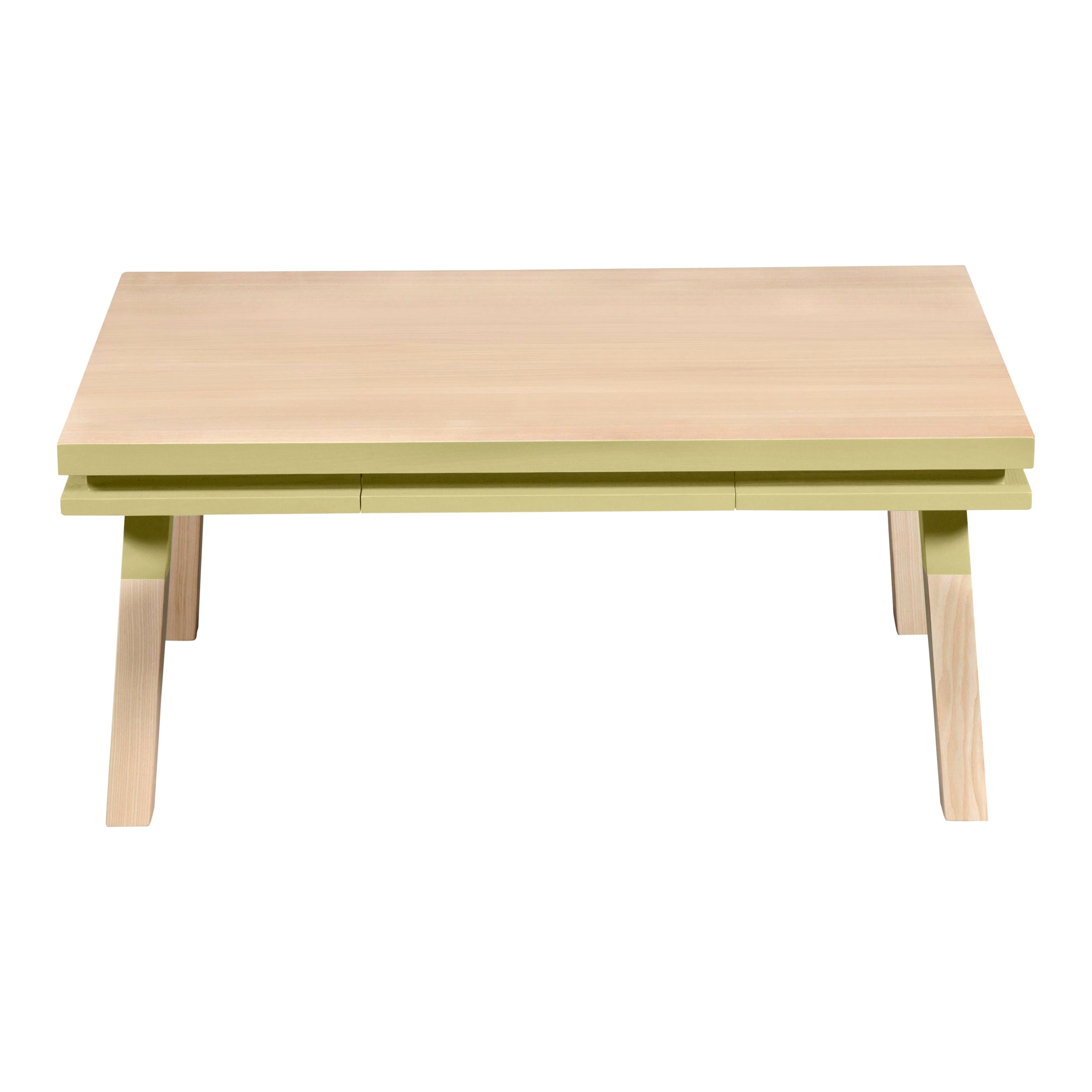 Ash Wood and Yellow Lacquered Coffee Table, Design Eric Gizard, Made in France For Sale