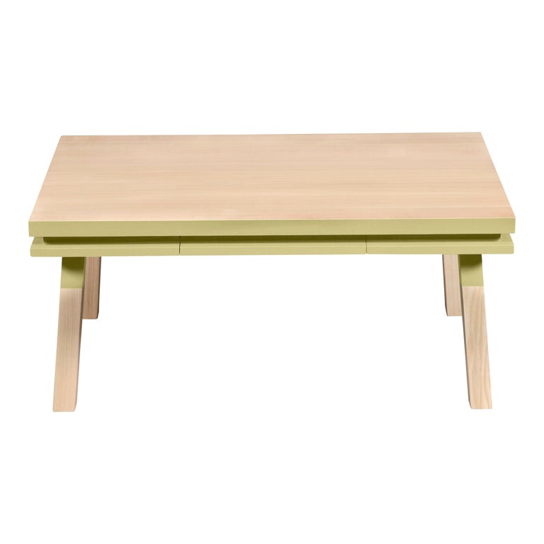 Ash Wood and Yellow Lacquered Coffee Table, Design Eric Gizard, Made in