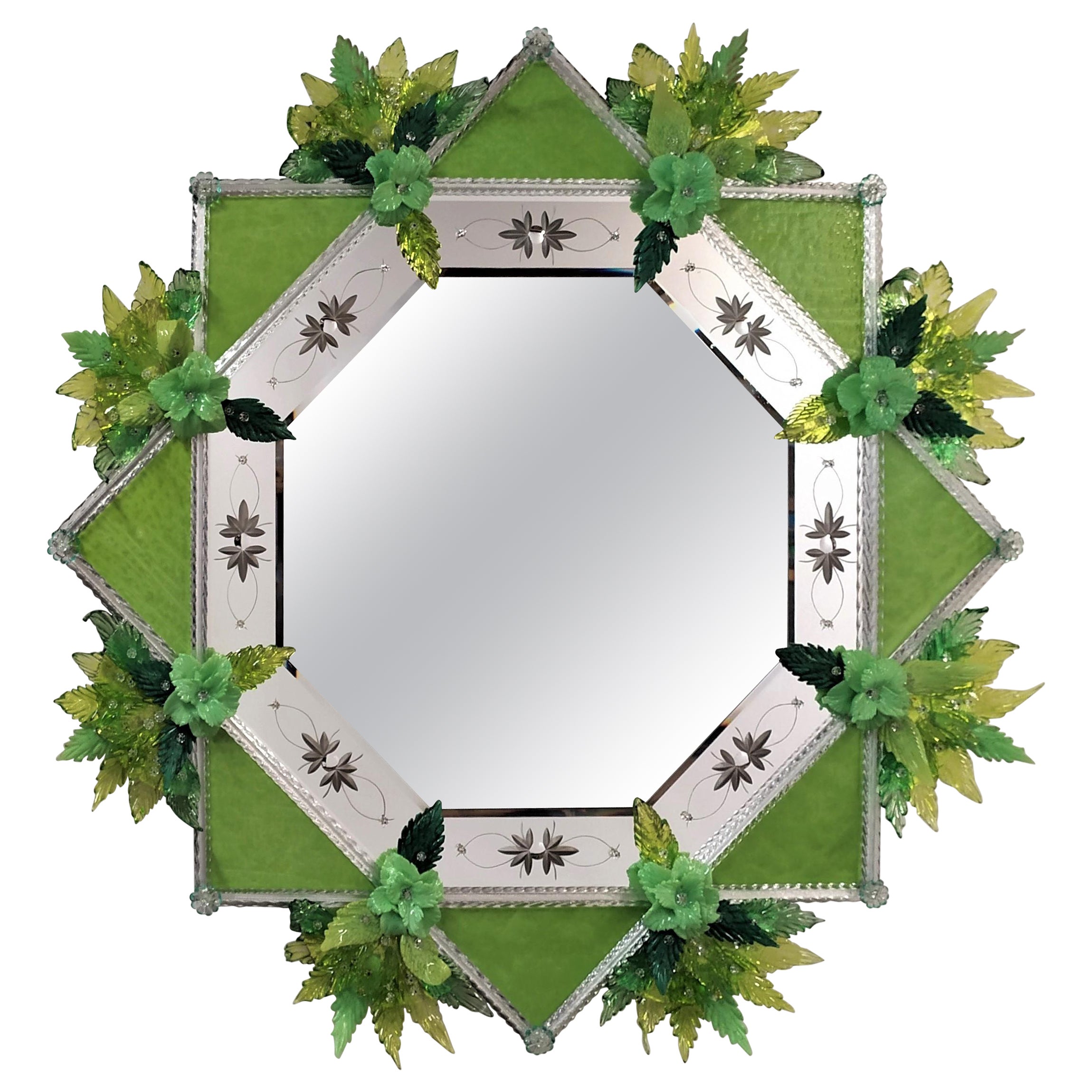 " Verde" Contemporary Murano Glass Mirror by Fratelli Tosi Murano