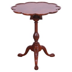 Retro Baker Furniture Georgian Carved Mahogany Tilt Top Pedestal Tea Table