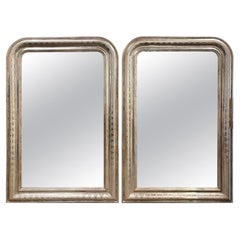 Vintage Pair of French Silver Leaf Louis Philippe Mirrors with Geometric Pattern