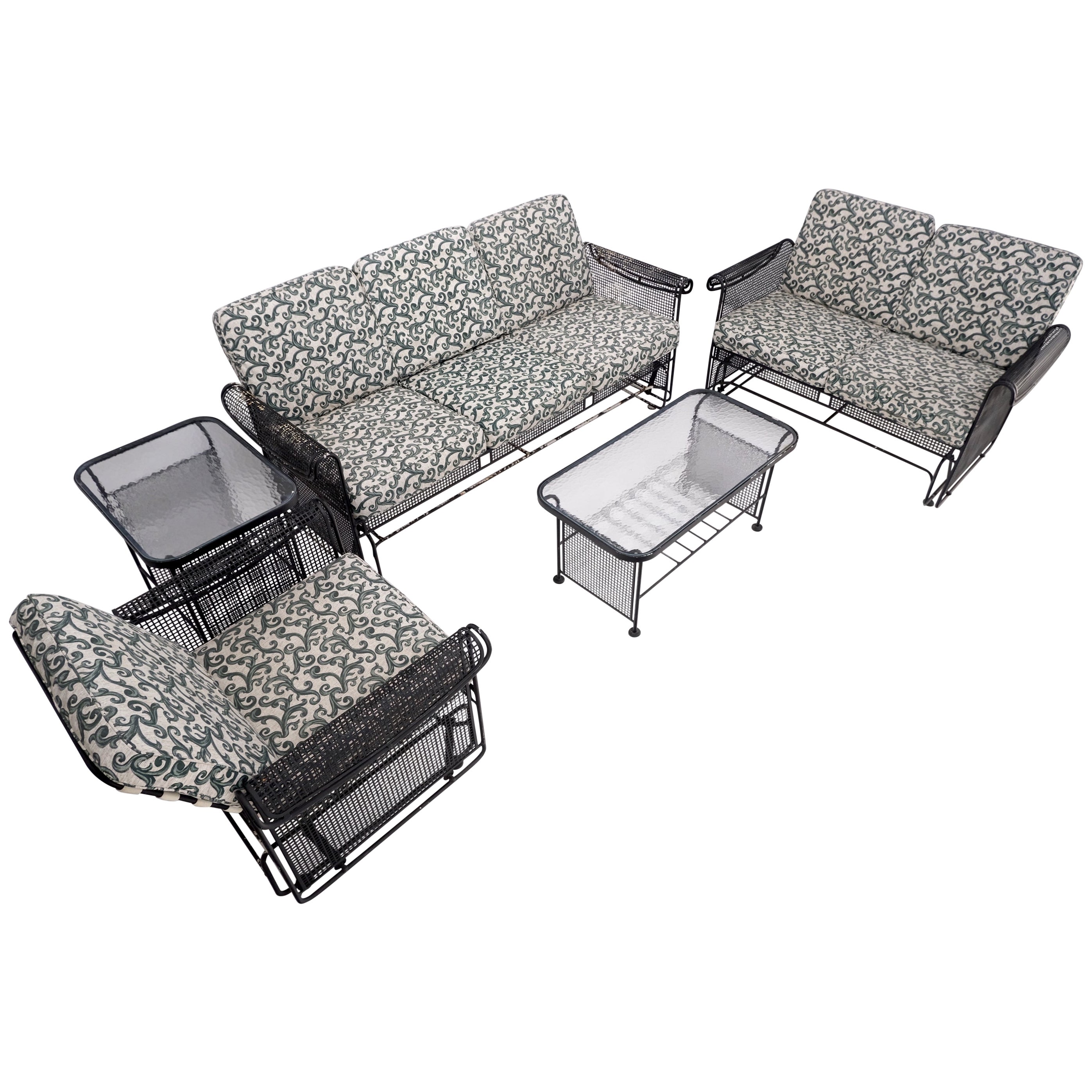 5 Teile Mid-Century Modern Glider Chair Sofa Loveseat & zwei Beistelltische Eisen Eisen, Mid-Century Modern