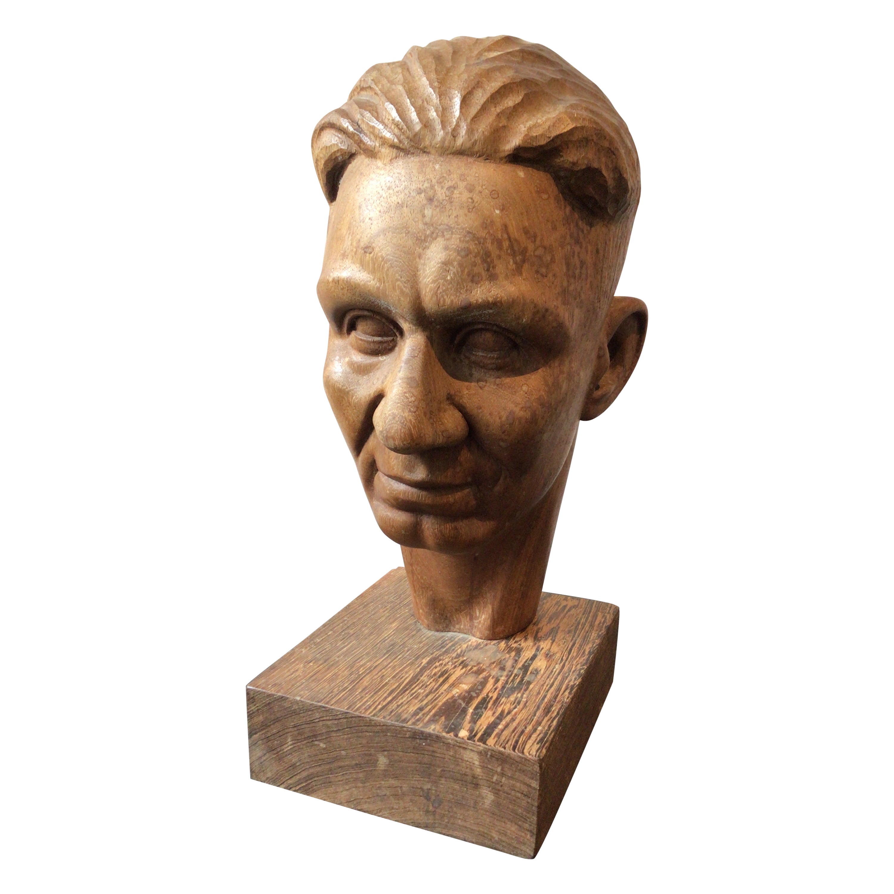 1950 Escultura de madera tallada de cabeza de hombre