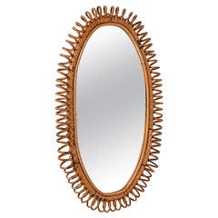 Midcentury French Riviera Spiral Bamboo and Rattan Italian Oval Mirror, 1950s