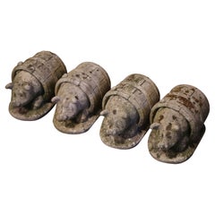 Used 19th Century French Weathered Concrete Pig Sculptures in Barrels, Set of 4