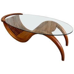 Sculpted Teak with Oval Glass Coffee Table