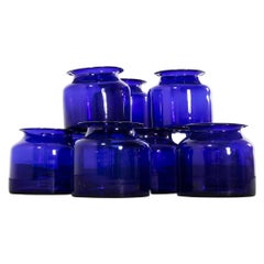 Retro Cobalt Blue Glass Jars, Mouthblown