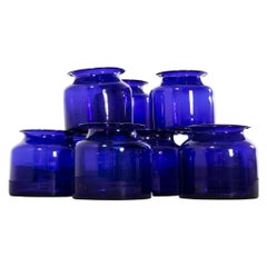 Vintage Cobalt Blue Glass Jars, Mouthblown