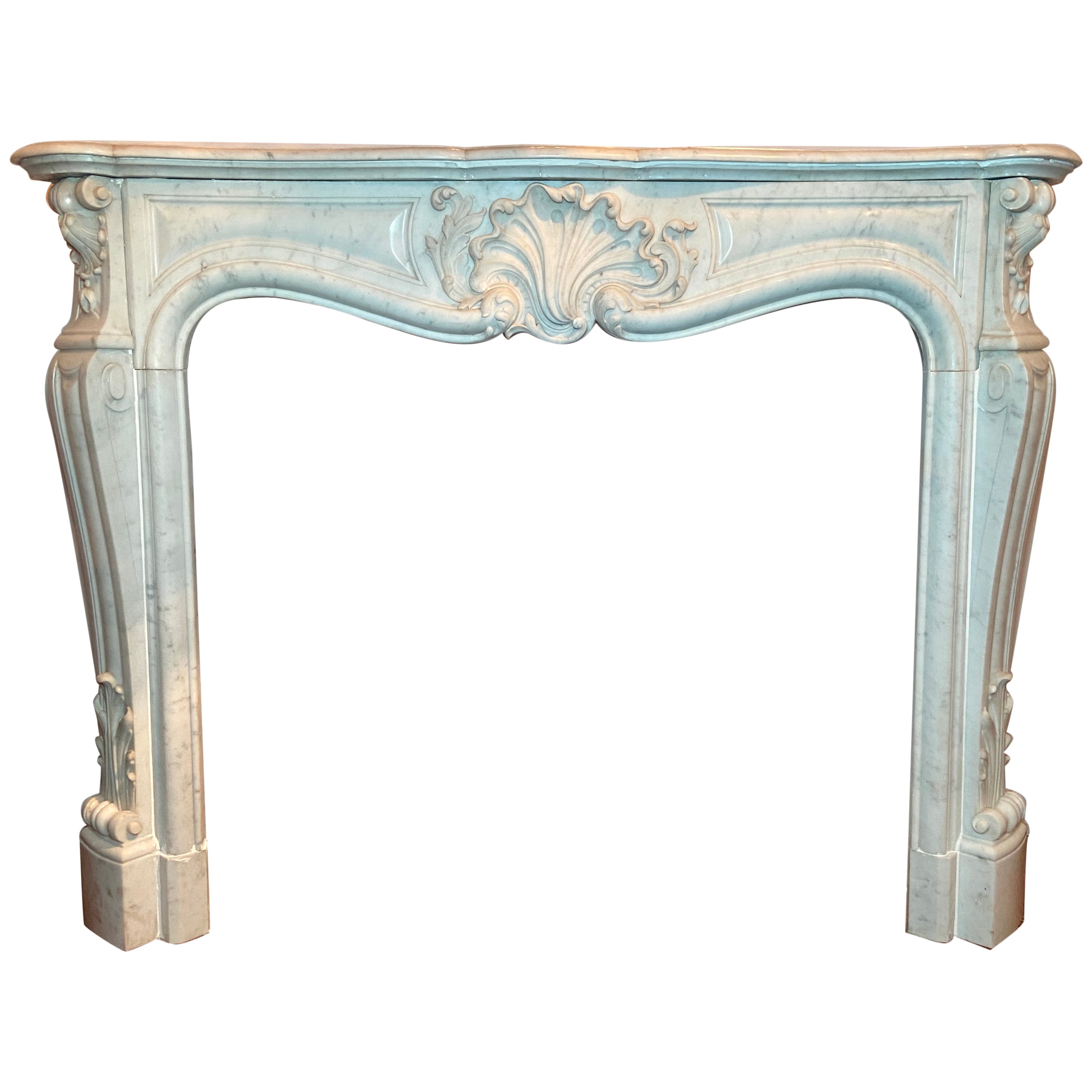 Antique French Louis XV White and Grey Marble Mantel, Circa 1860-1880 For Sale