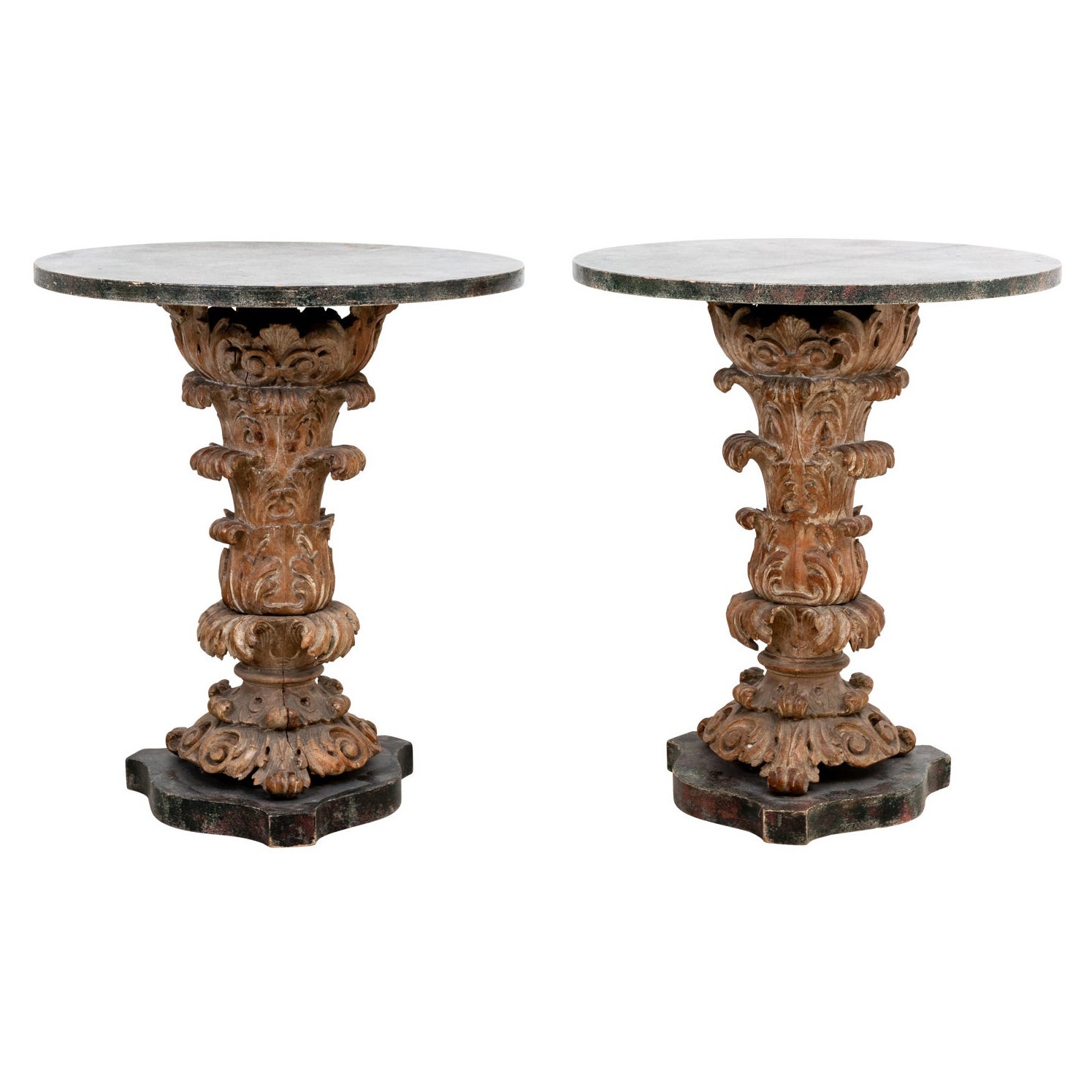 Pair of Carved Lime Oak Tables For Sale