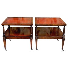 Antique Leather Top Mahogany Weiman Side Tables