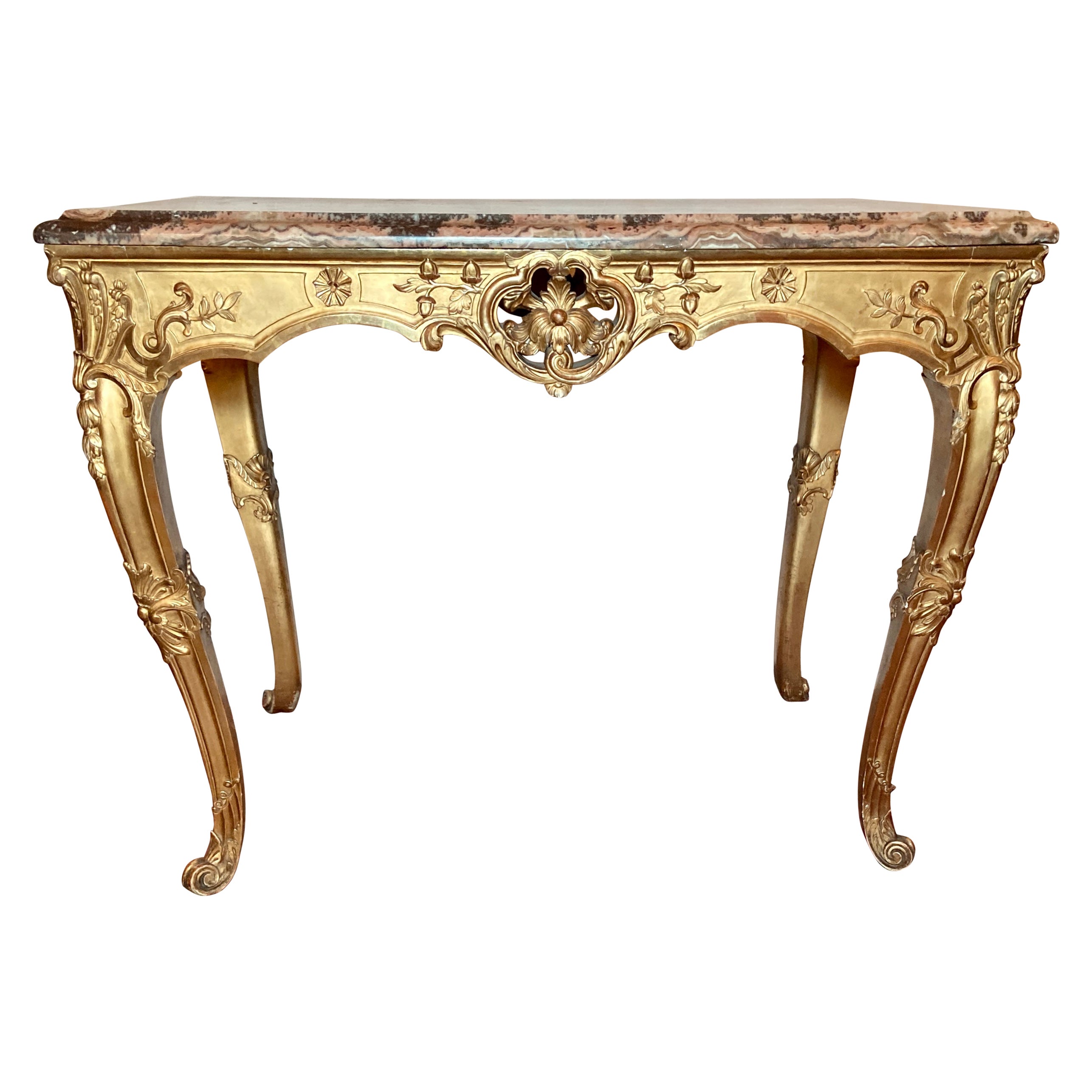 Antique French Régence Gold-Leaf Center Table with Marble Top, Circa 1840-1850 For Sale