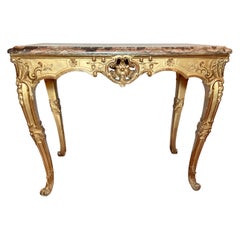 Antique French Régence Gold-Leaf Center Table with Marble Top, Circa 1840-1850