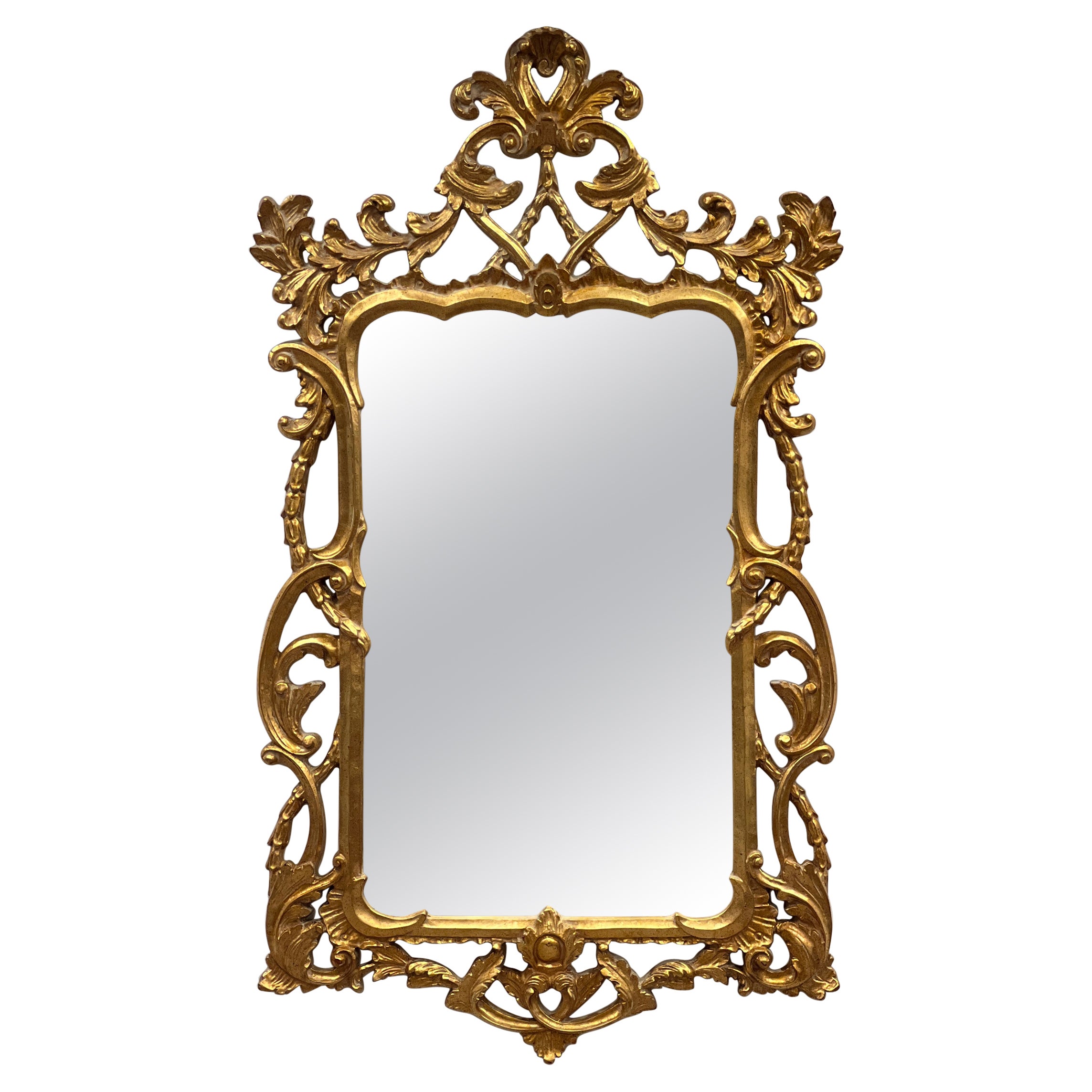 Mid Century Italian Rococo Gilt Wood Mirror