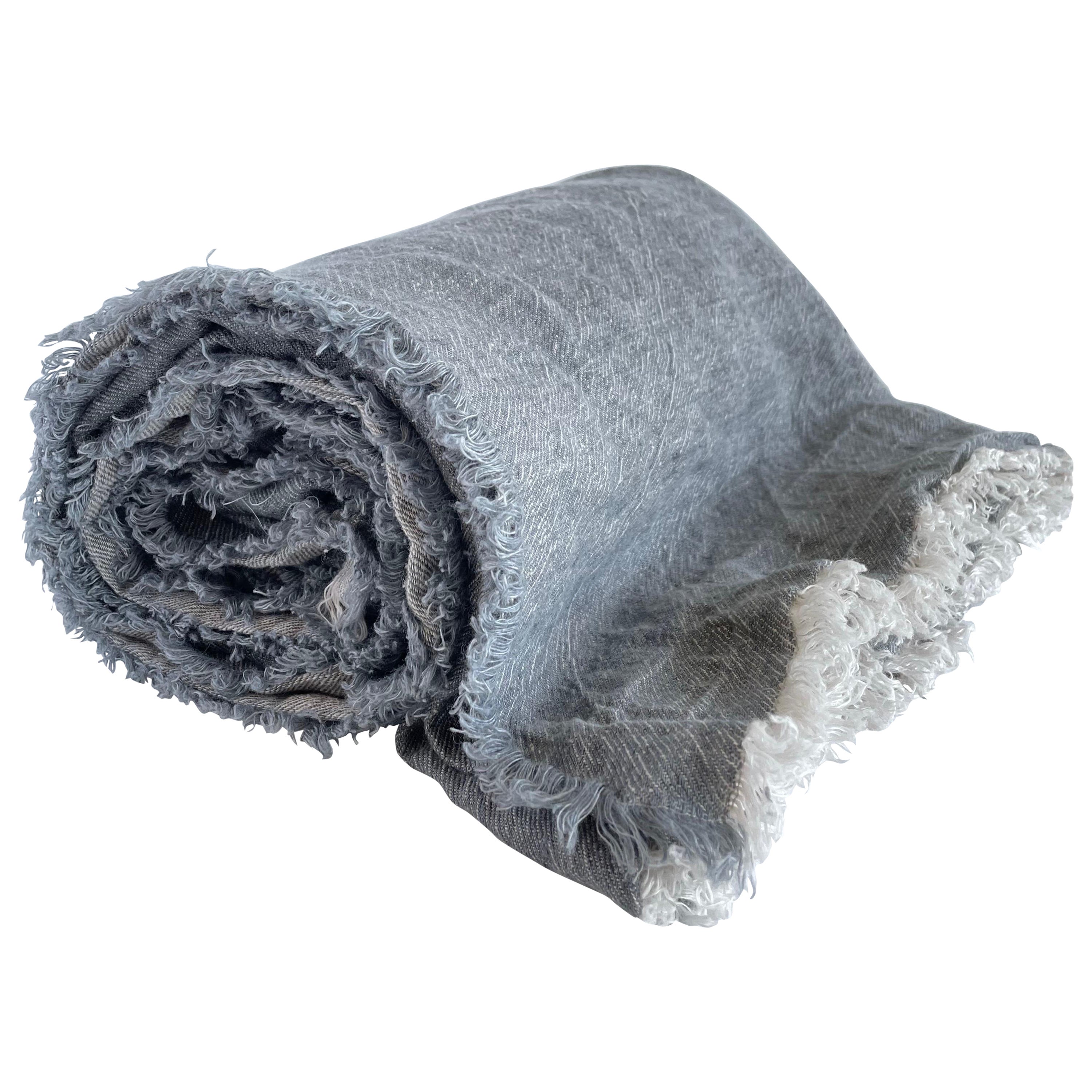 Stone Washed French Linen Throw in Gray Color For Sale