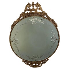 19th Century French Belle Epoque Gilded Circular Etched Glass Mirror 