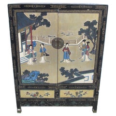 Antique Lacquer Enamel Gilt Coromandel Armoire or Wedding Cabinet