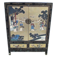Antique Lacquer Enamel Gilt Coromandel Armoire or Wedding Cabinet