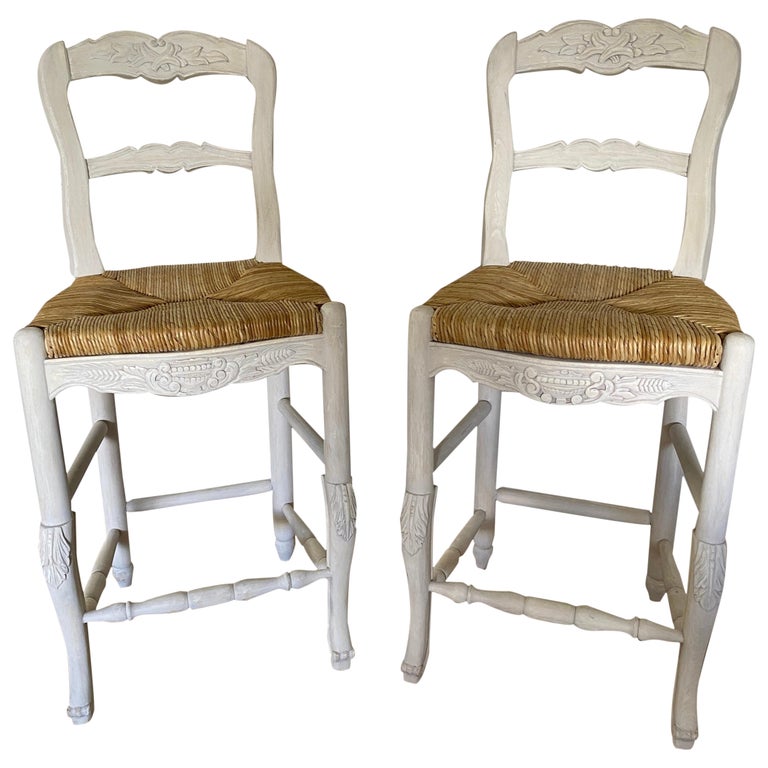 Pair of French Provincial Style Barstools For Sale at 1stDibs french