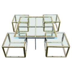 60s 70s Jean Charles Maison Huge Coffee Table Chrome & Brass 4 Nesting Tables