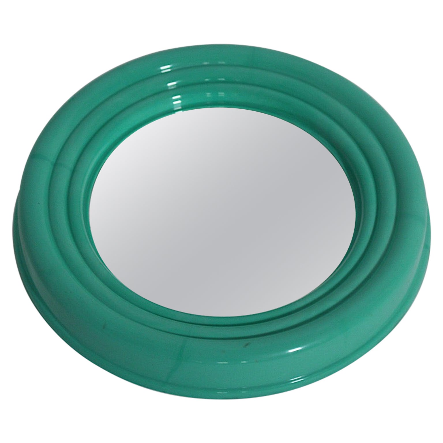 Pop Art Style Green Teal Circular Plastic Wall Mirror 1990s Italy For Sale
